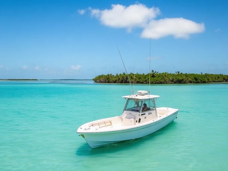 Center console boat anchored on the Florida flats